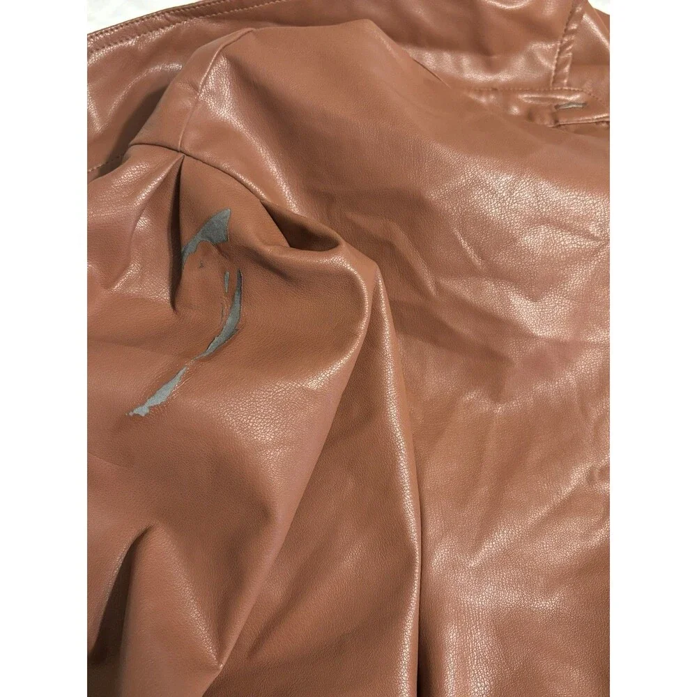 Maeve Brown Faux Leather Collared Short Sleeve Button-Up Blouse Women 2X - Picture 4 of 4